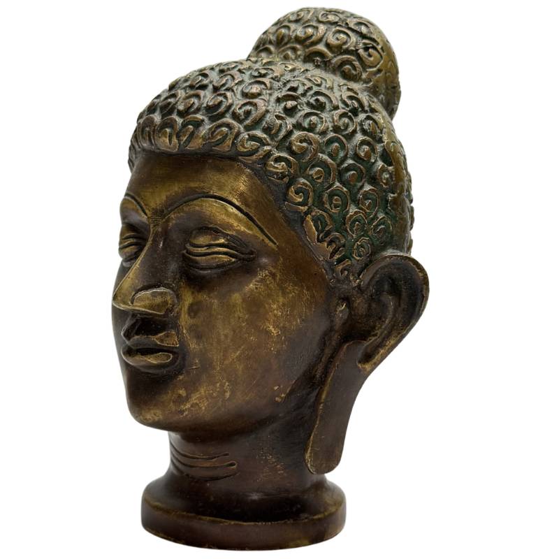 Buddha-Kopf aus Bronze, Indien, ruhiger Gesichtsausdruck