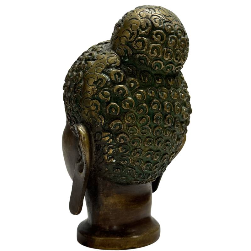 Buddha-Kopf aus Bronze, Indien, Ushnisha-Statue mit Locken
