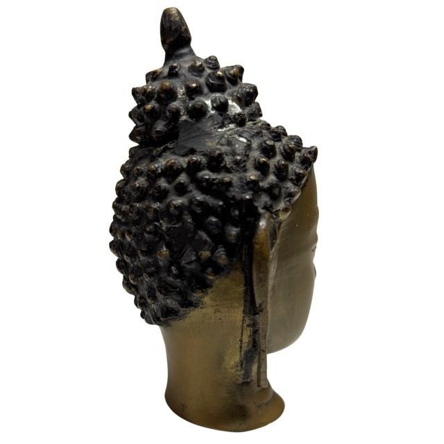 Buddha-Kopf aus Bronze mit natürlicher, gealterter Patina