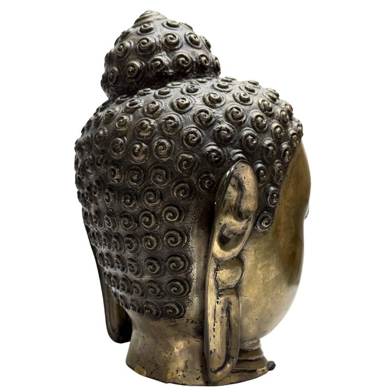 Buddha-Kopf aus Bronze, Ushnisha-Locken, buddhistische Skulptur