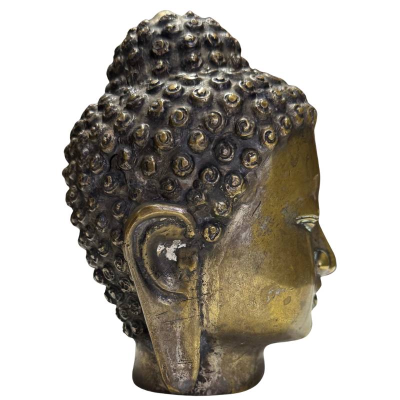 Vergoldeter Buddha-Kopf aus Bronze im Mandalay-Stil mit Gebrauchsspuren