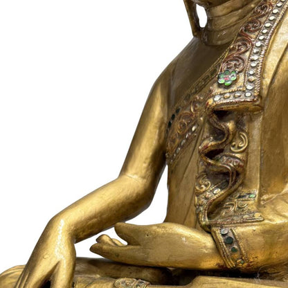 Holz‑Buddha‑Statue mit authentischer Ausstrahlung und Vergoldung