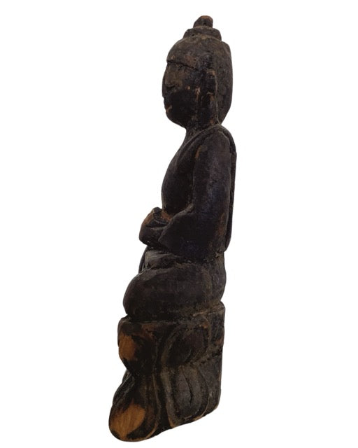 Buddha-Holzskulptur, Andachtsstatue aus dem Himalaya