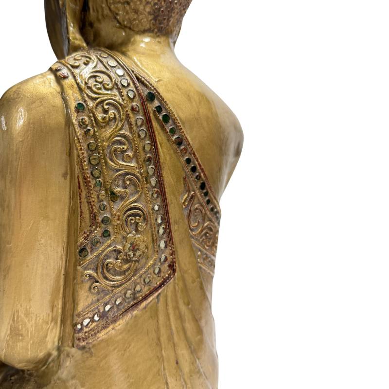 Buddha-Statue aus Holz mit vergoldeter Oberfläche und Glaseinlagen