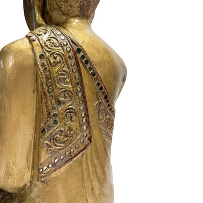 Holz Buddha-Statue mit vergoldeter Oberfläche und Glasintarsie
