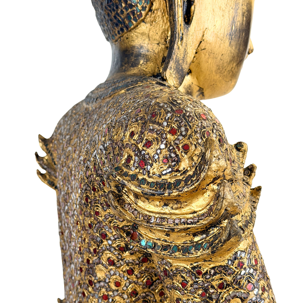 Antiker Buddha mit originaler Spiegel- und Glaseinlage