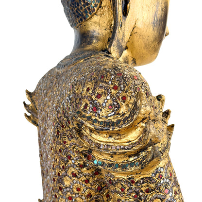 Antiker Buddha mit originaler Spiegel- und Glaseinlage