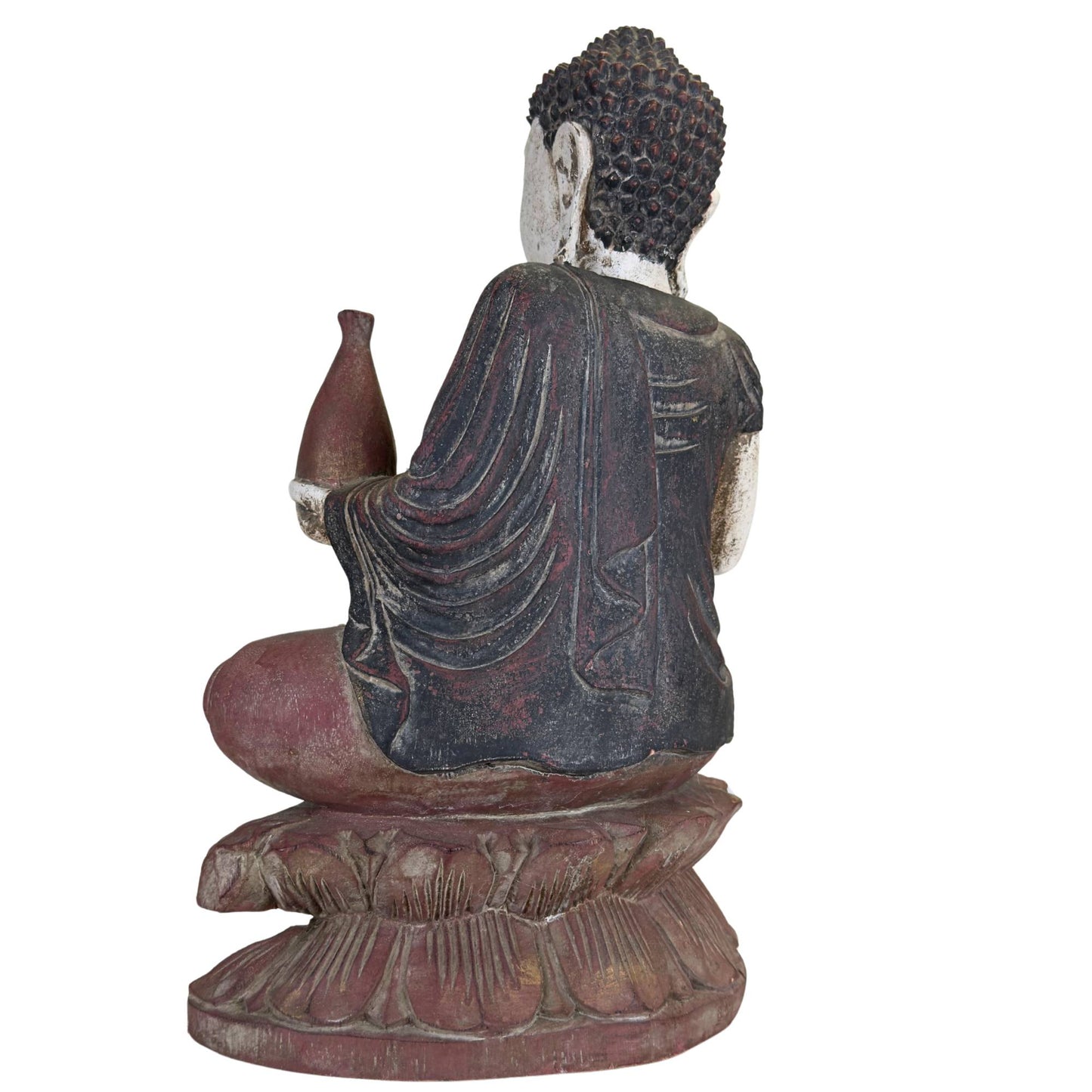 Sitzender Buddha auf einem Lotusthron mit Medizinvase, Symbol für Heilung, Frieden und spirituellen Schutz