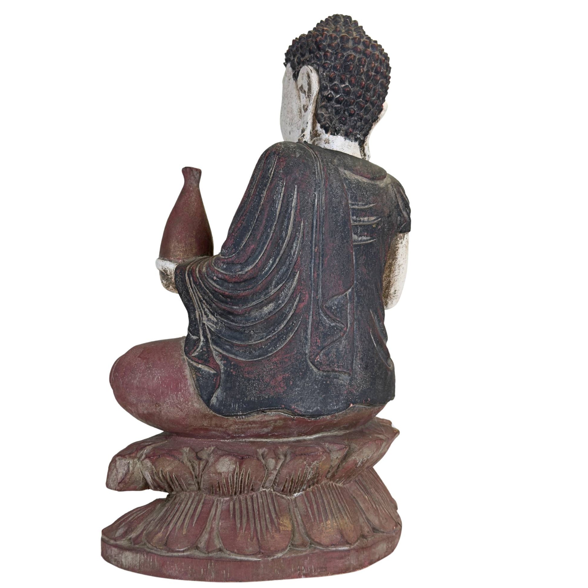 Sitzender Buddha auf einem Lotusthron mit Medizinvase, Symbol für Heilung, Frieden und spirituellen Schutz
