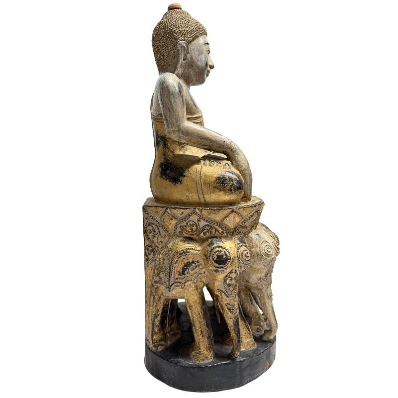 Buddha-Statue aus Burma, sitzend auf einem Elefantenthron