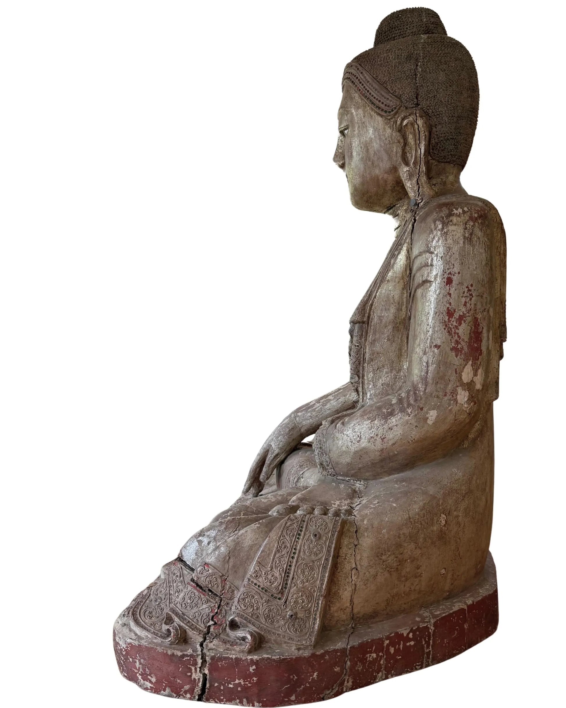 Buddha-Profil aus Holz, burmesischer Mandalay-Stil, Seitenansicht