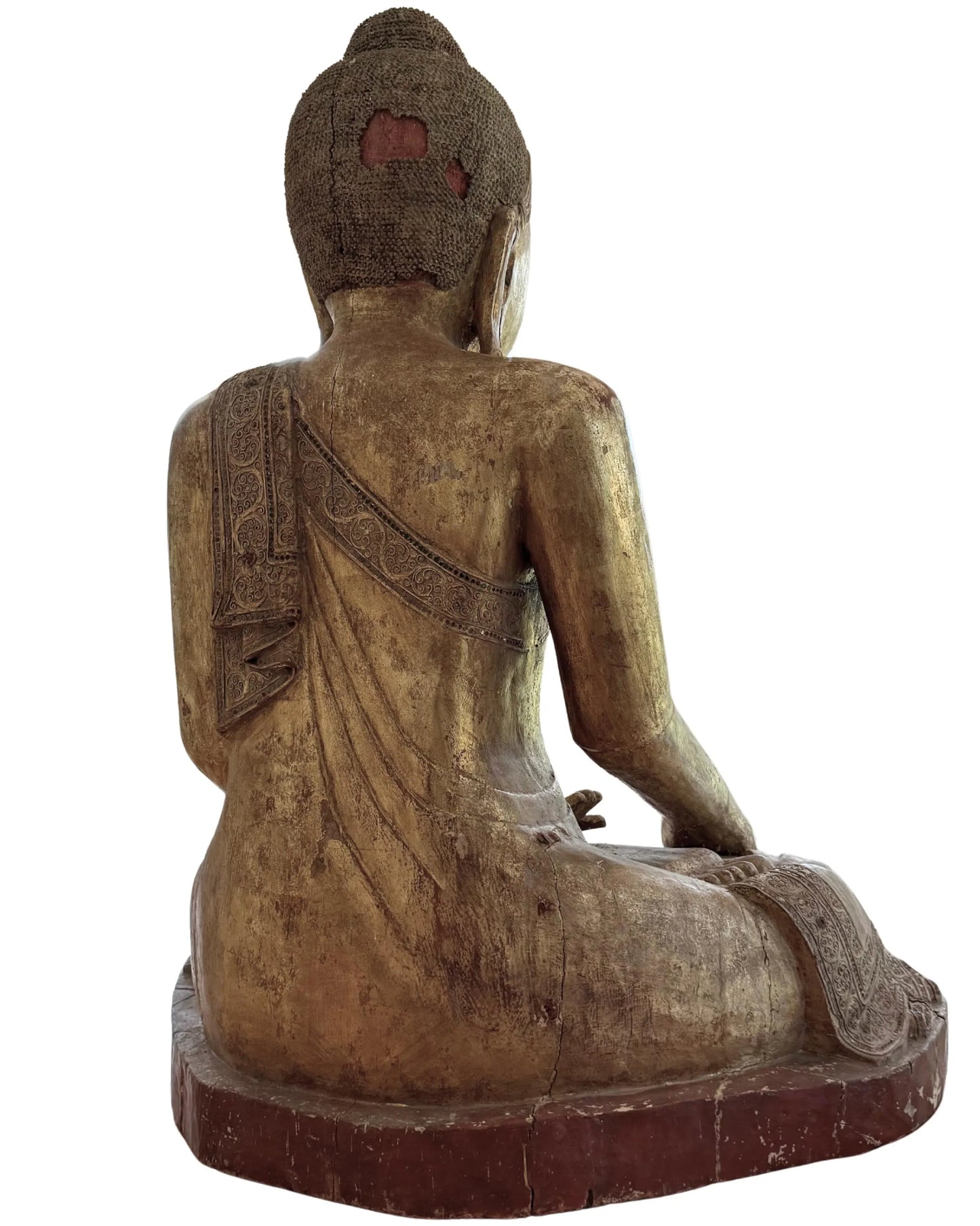 Buddha-Rücken aus Holz, handgeschnitzte Skulptur aus Mandalay, Myanmar