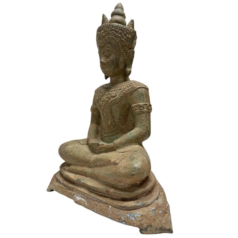 Buddha-Statue aus Bronze, authentische Patina, natürliche Alterung