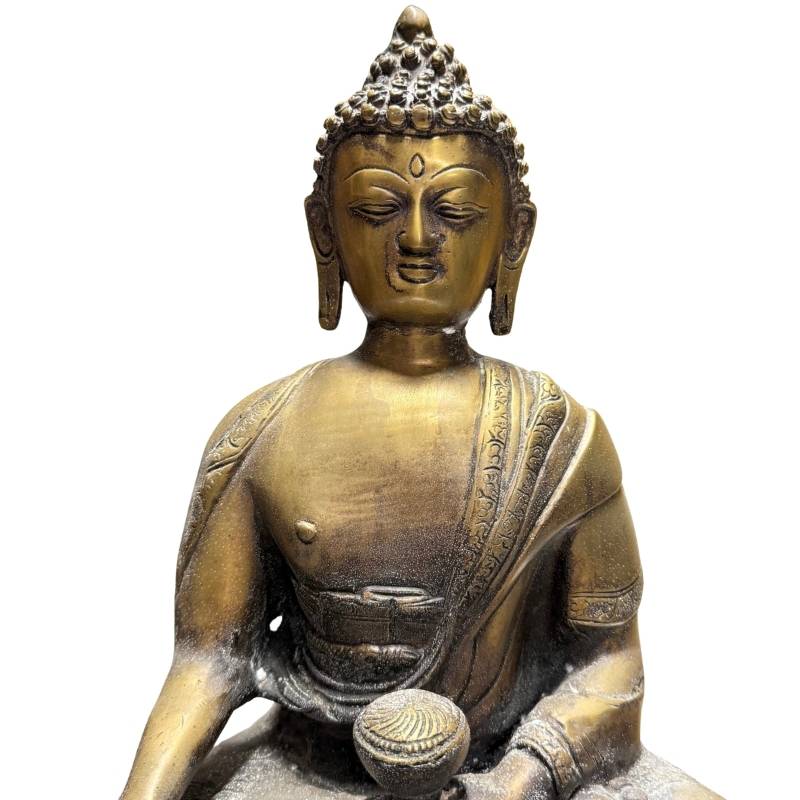 Buddha-Statue aus Nepal, gefertigt aus feuervergoldeter Bronze mit natürlicher Patina