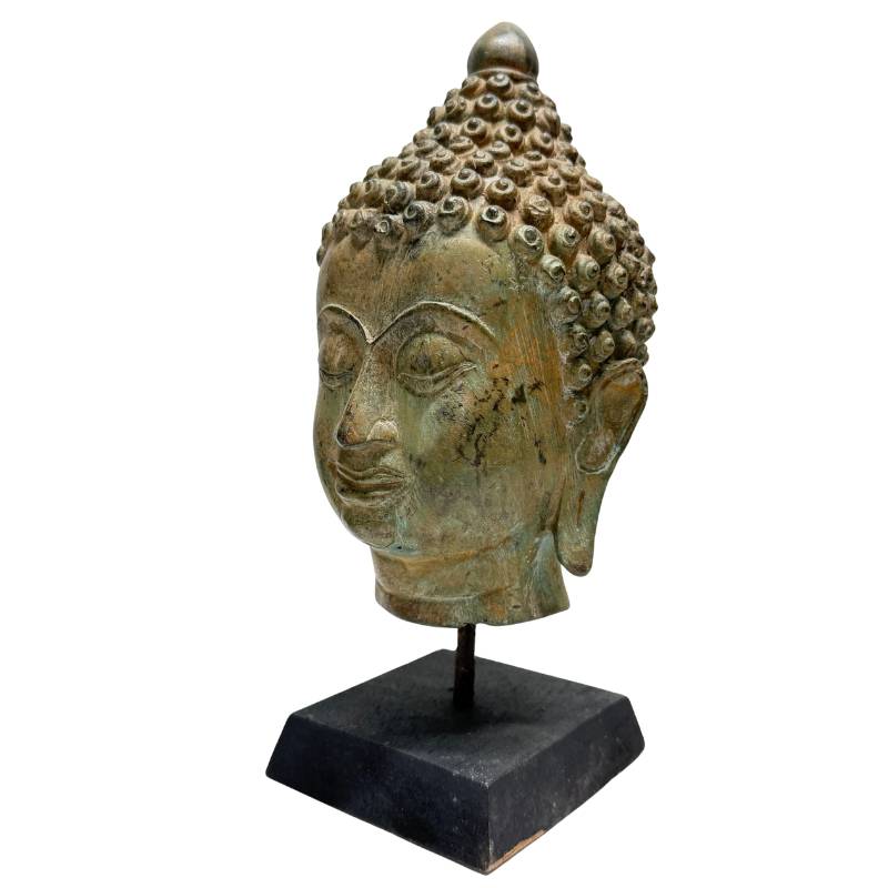 Buddha-Kopf aus Bronze im klassischen Stil aus Südostasien