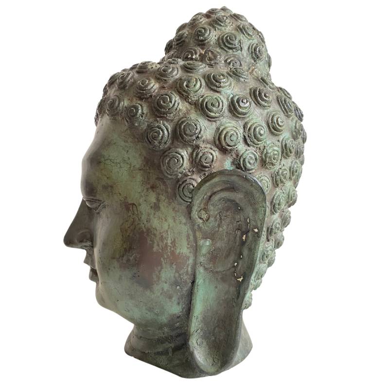 Buddha-Kopf mit geschlossenen Augen aus Bronze