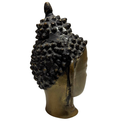 Bronzener Buddha‑Kopf aus Nepal mit klarer Urna und Ushnisha, traditionelle buddhistische Ikonografie