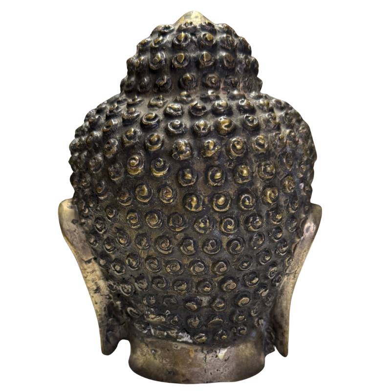 Buddhistischer Bronzekopf mit Goldfarbe und Patina