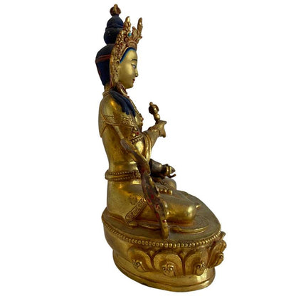 Buddhistische weiße Tara‑Statue aus Nepal mit Vergoldung
