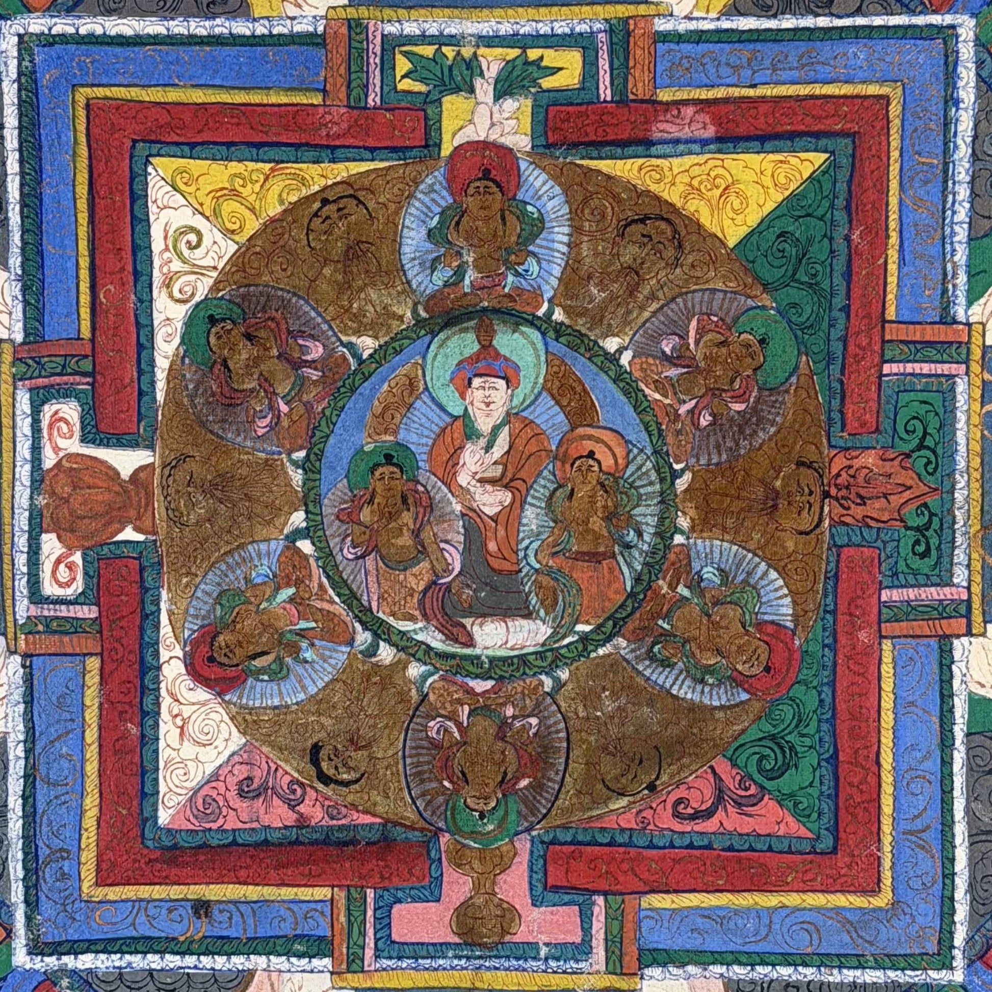 Buddhistische Mandala-Thangka aus Tibet oder Nepal mit komplexer ritueller Darstellung