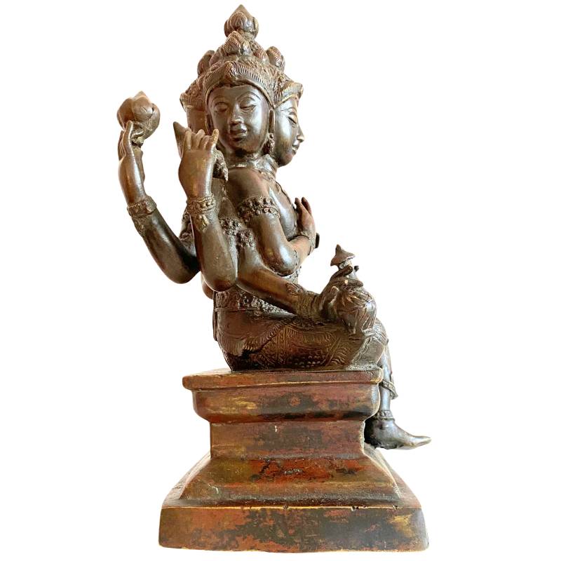 Bronzene Tempelstatue von Brahma mit Resten der ursprünglichen Feuervergoldung