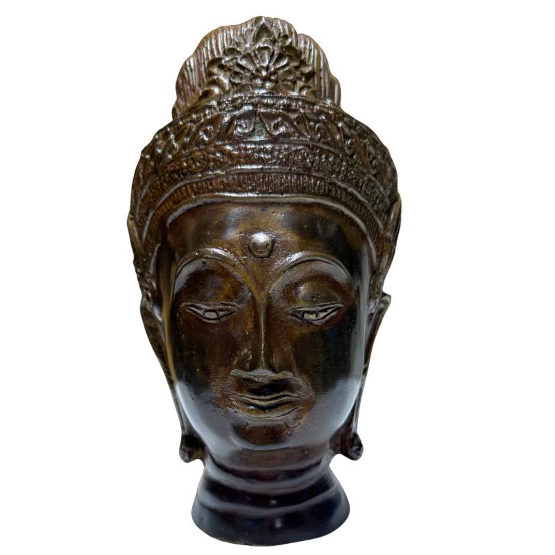Bronze Buddha-Kopf im Khmer-Stil – Symbol der Ruhe H 20 x B 11