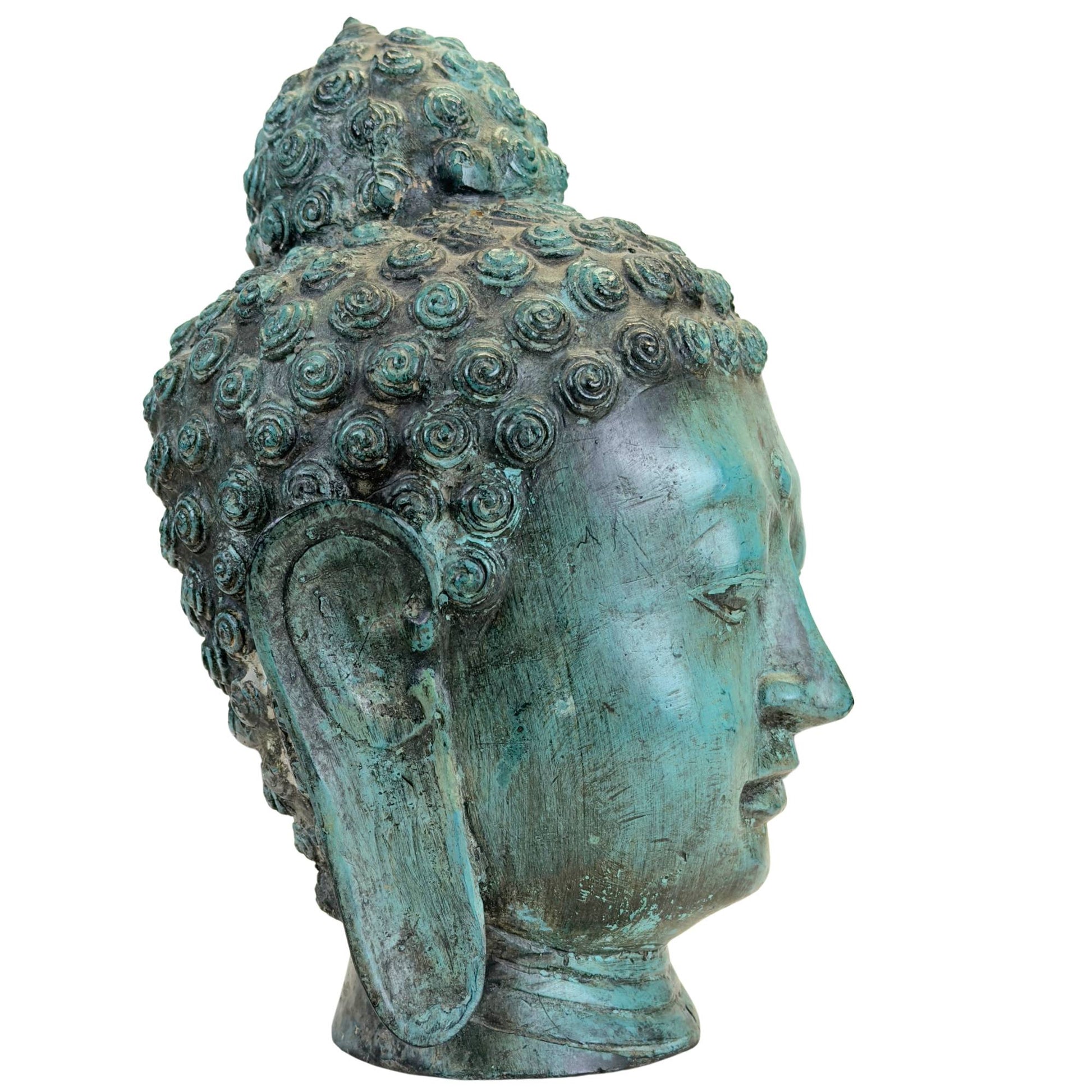 Buddha-Kopf aus Bronze mit traditionellen spiralförmigen Haarlocken