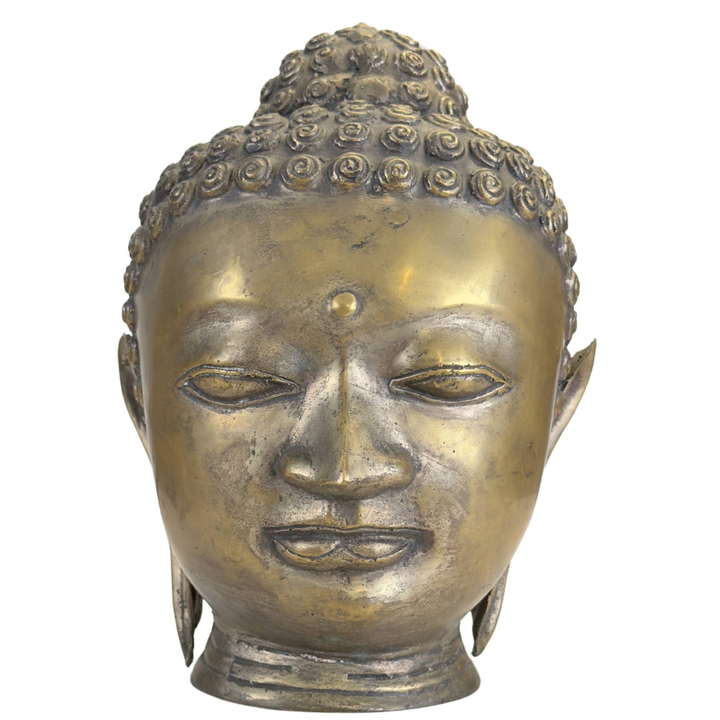 Buddha-Kopf aus Bronze im Shan-Stil mit warmer, goldener Bronzepatina