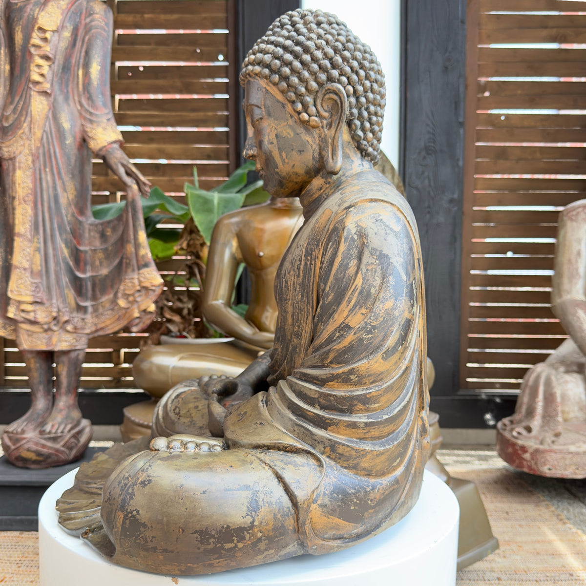 Antique Japanese bronze Buddha temple statue