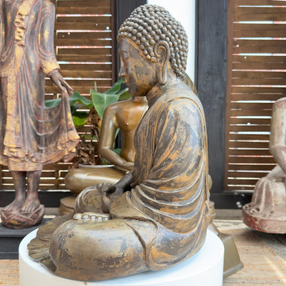 Antike japanische bronzene Tempelstatue von Buddha