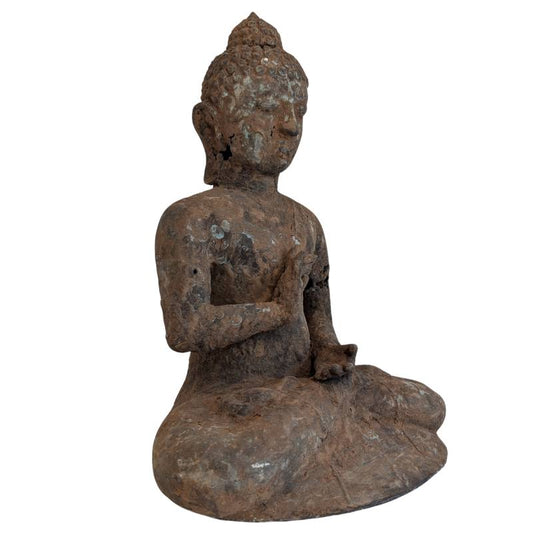 Authentische alte Buddha-Statue aus Bronze, Myanmar, alte Buddha-Statue, Meditationsmudra