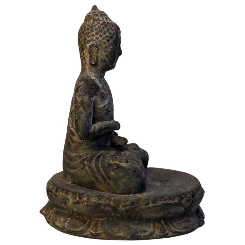Bronzene Buddha-Statue aus Tibet mit Spuren längerer ritueller Nutzung
