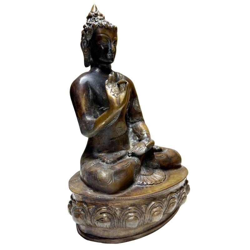 Antiker nepalesischer Bronze-Buddha mit Vitarka-Mudra und natürlicher Patina