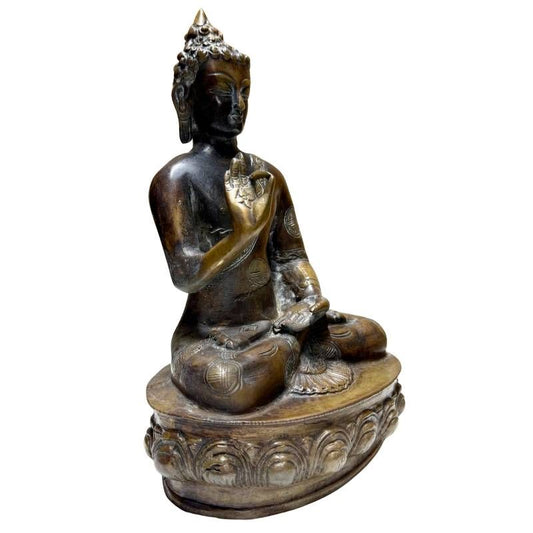 Antiker nepalesischer Bronze-Buddha mit Vitarka-Mudra und natürlicher Patina