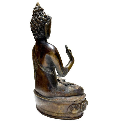 Antike bronzene Buddha-Statue mit ruhiger Ausstrahlung für das Interieur
