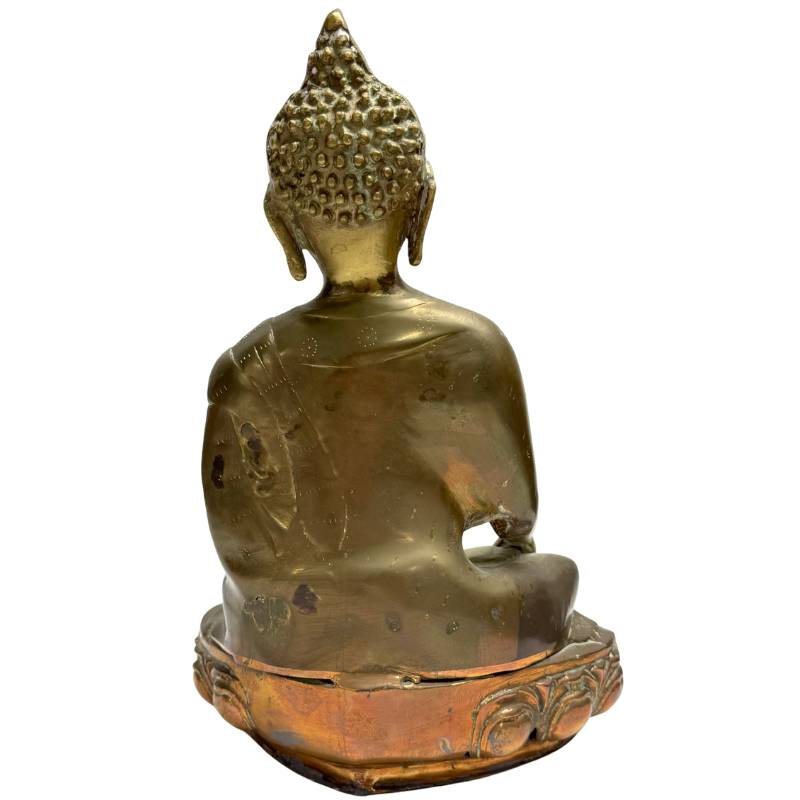 Bronzene Buddha-Statue mit sino-tibetischer Bhumisparsha-Mudra, authentische alte Statue