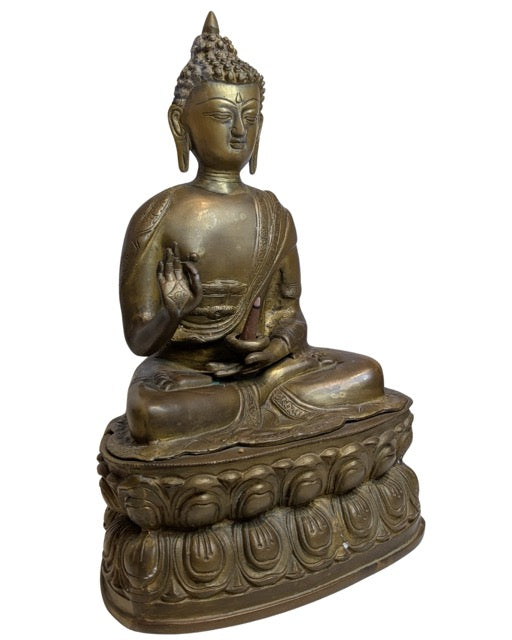 Bronzene Buddha-Statue mit Feuervergoldung aus Tibet