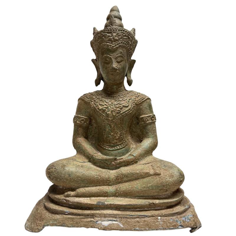 Thailändische Buddha-Statue aus Bronze, Südostasien, Dhyana Mudra, natürliche Patina