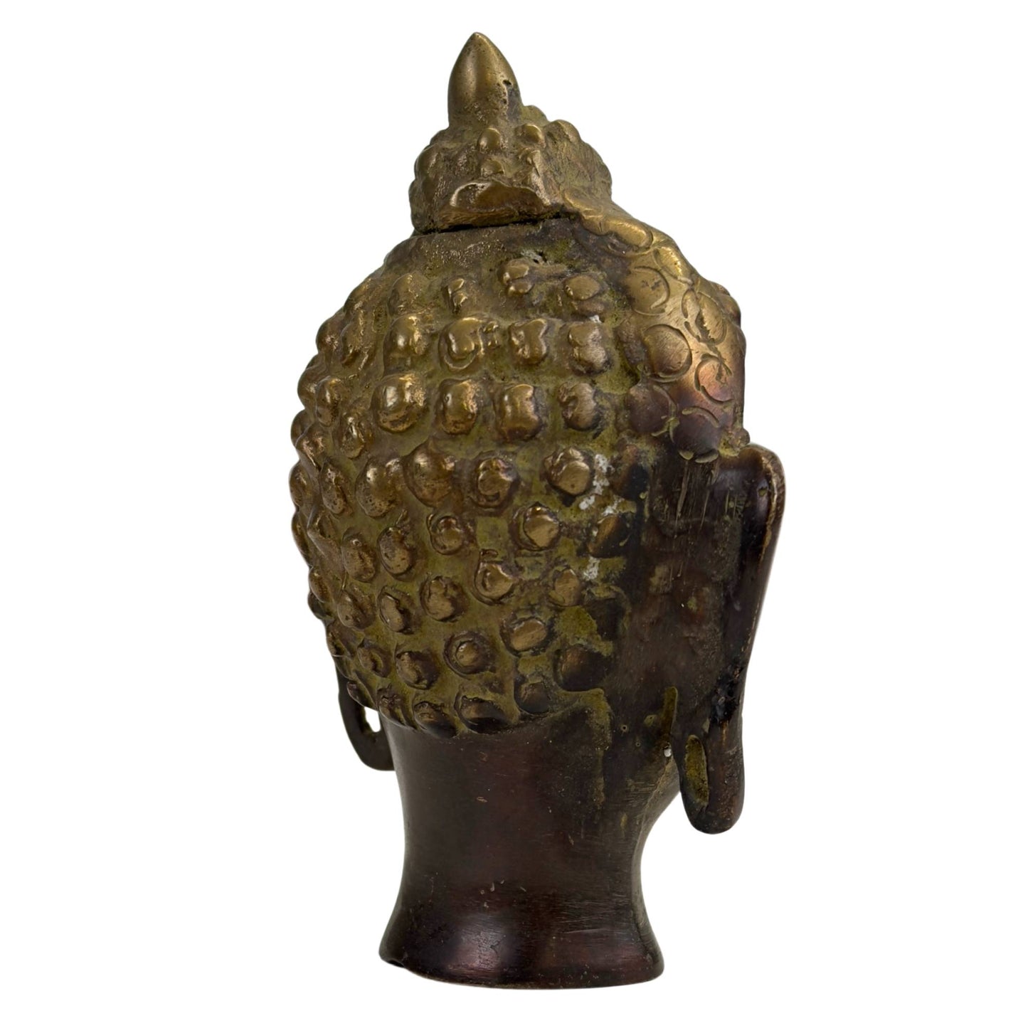 Seitenansicht eines Buddha-Kopfes aus Bronze mit eleganten Konturen