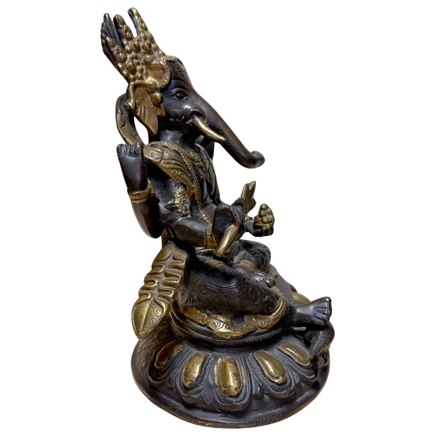 Bronzene Ganesha-Figur mit Lotussockel, Symbol für Schutz, Glück und innere Stärke