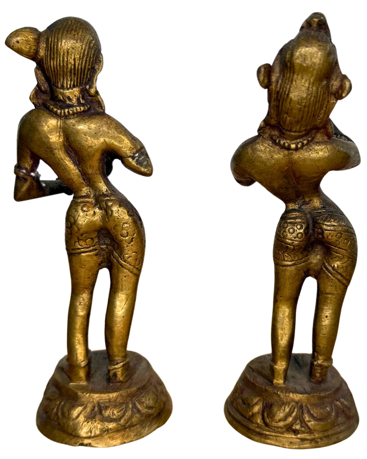 Details und Ausführung eines Paares hinduistischer Altarfiguren aus Bronze.