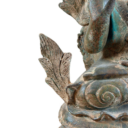 Detail des linken Blattornaments und des Schlangensockels des Bronze-Naga-Buddhas