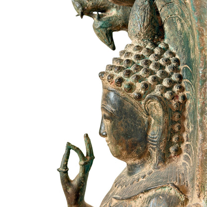 Profil des Buddha-Gesichts mit erhobener Hand in Vitarka-Mudra