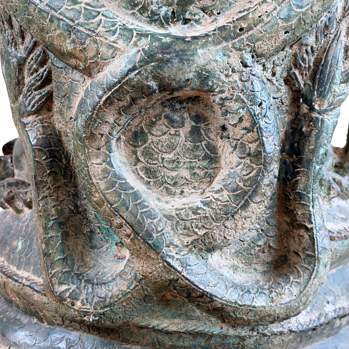Detail der gravierten Schuppenmotive auf der Rückseite
