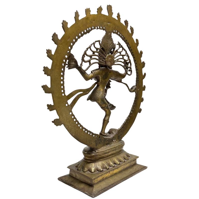 Bronzene Nataraja-Figur mit Feuergirlande, Skulptur im Stil eines indischen Tempels