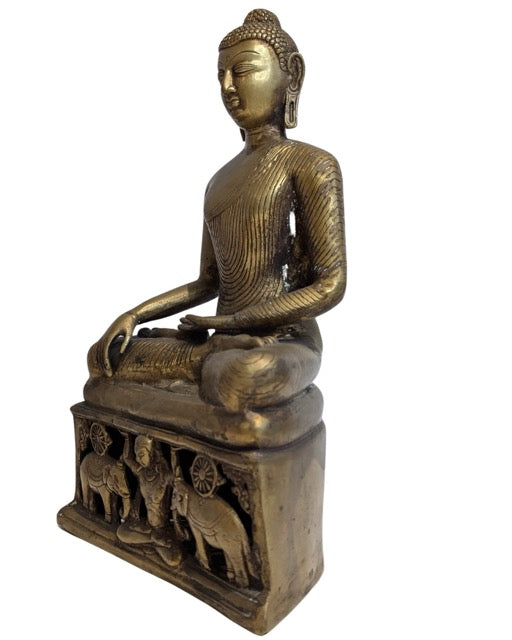 Bronzene Shakyamuni-Buddha-Statue als Tempelstatue mit Elefantensockel