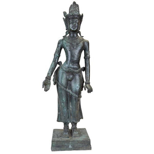 Südostasiatische Bronze Devata Statue – Khmer-Stil – Alte Tempelvergoldungsreste
