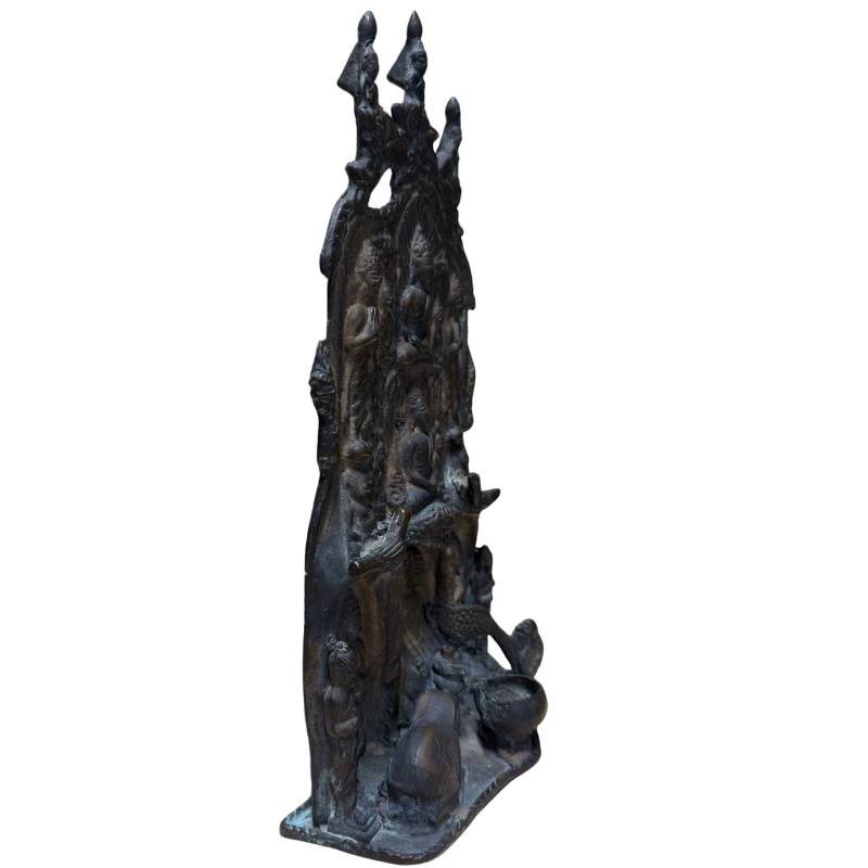 Bronzenes Tempelrelief mit Buddha und Naga, Schutz für inneren Frieden und Standhaftigkeit