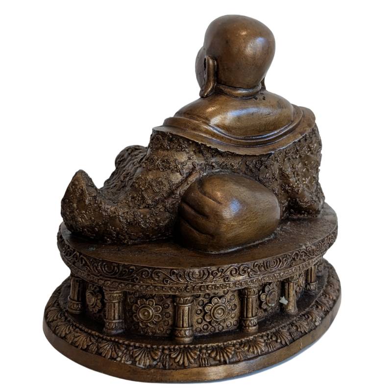 Bronzene Budai-Statue aus China mit natürlicher Patina
