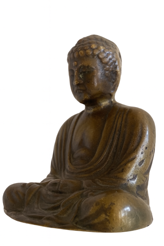 Antike japanische Buddha-Statue aus Bronze mit verwitterter Patina
